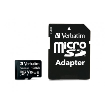 128GB microSD Class10 A1 UHS-I + SD adapter  Verbatim Premium microSDXC, 600x, Up to: 90MB/s