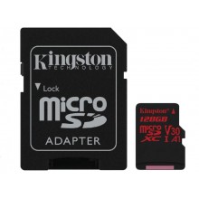 128GB microSD Class10 UHS-I U3 (V30) Kingston Canvas Cangas Go Plus, Ultimate, Read: 170Mb/s, Write: 90Mb/s, Ideal for Android mobile devices, action cams, drones and 4K video production