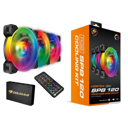 PC Case Fan Cougar Vortex RGB SPB 120 Cooling kit, 3x120x120x25mm, 600-1500 RPM, 26 dBA, RGB HUB, RC