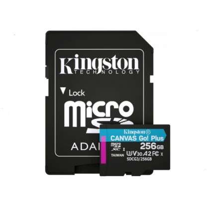 256GB microSD Class10 UHS-I U3 (V30) Kingston Canvas Cangas Go Plus, Ultimate, Read: 170Mb/s, Write: 90Mb/s, Ideal for Android mobile devices, action cams, drones and 4K video production
