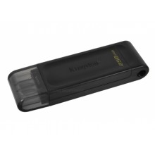 256GB USB-С3.2  Kingston DataTraveler 70, Black, USB-C, Cap design, Stylish and slim plastic casing fits, Keyring Loop (Read 80 MByte/s, Write 20 MByte/s)