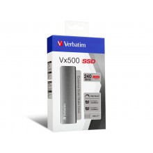 M.2 External SSD 240GB  Verbatim Vx500 USB 3.1 Gen 2, Sequential Read/Write: up to 500/430 MB/s, Windows®, Mac, PS4 and Xbox One compatible, Light, Portable, Durable, Ultra-compact aluminum housing