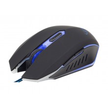 Gembird MUSG-001-B, Gaming Optical Mouse, 2400dpi adjustable, 6 buttons,  Illuminated (Blue light) scroll wheel, logo and side accents; Non-slip rubberized ergonomic design, Practical tangle free nylo