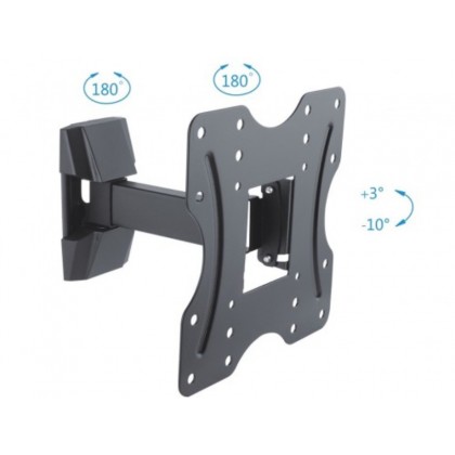 TV-Wall Mount for 23-42" - PureMounts "PM- FM10-200", Tilted, up to 30kg, Tilt: +3/ -14°, 56mm - 205mm wall distance, max.VESA 200x200, Steel black