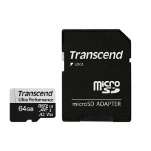 .64GB MicroSD (Class 10) UHS-I (U3),+SD adapter, Transcend "TS64GUSD340S" (V30, A2, R/W:160/80MB/s)