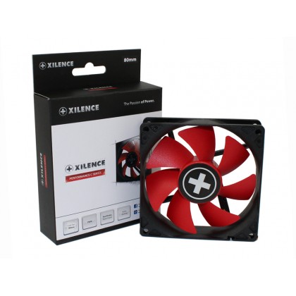 80mm Case Fan - XILENCE XPF80.R.PWM Fan, Performance C, 80x80x25mm, 800-1800 rpm, < 20dBa, 21.8CFM, hydro bearing, 4Pin with PWM, Black/Red